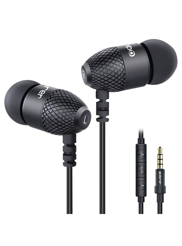 Wired Earphones, Adorer EM10 Powerful Bass in Ear Headphones with Microphone and Volume Control, Wired Earbuds for iOS Android Smartphones, Noise Isolating Earphones - Black