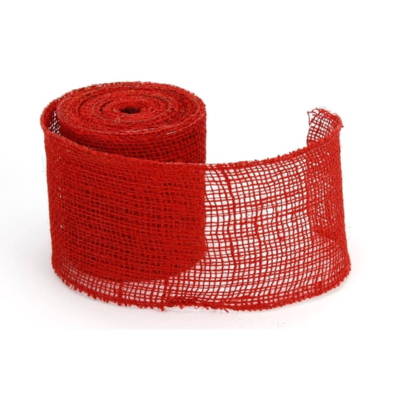 Wired Edge Burlap Ribbon-Red,2 Inch