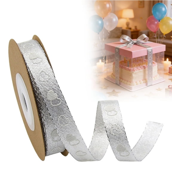 Wired Edge Heart Print Ribbon Polyester Craft Tape With Metallic Wire For Diy Gift Wrapping Wedding Floral Decoration