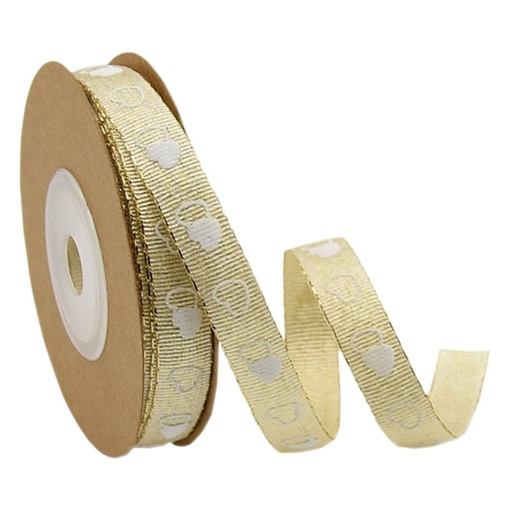 Wired Edge Printed Heart Ribbon Polyester For DIY Craft Gift Wrapping Wedding Decoration And Seasonal Decor (D)