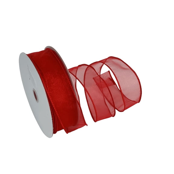 Wired Edge Red Chiffon Ribbon - 1 1/2 x 50 Yards, 4th of July, America 250 Anniversary, Valentines Day, Mothers Day, Gift Wrap, Wreaths, Presents & Gift Basket Bow, School Colors, Graduation