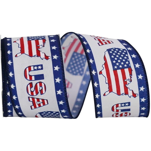 Wired Edged Fourth of July Ribbon Map America USA Stars Border 2 1/2" - 10 Yards