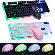 Wired Ergonomic Gaming Keyboard and Mouse, Multiple Color Rainbow LED Backlit Mechanical Feeling USB Wired Gaming Keyboard and Mouse Combo BLACK