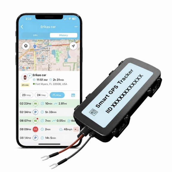 Wired GPS Tracker for Vehicles – No Monthly Fee, No Subscription – Real-Time Tracking, 4G SIM and Data Included, Trip History, GeoFence, Driving Alerts, Waterproof Hidden Tracking Device for Fleet