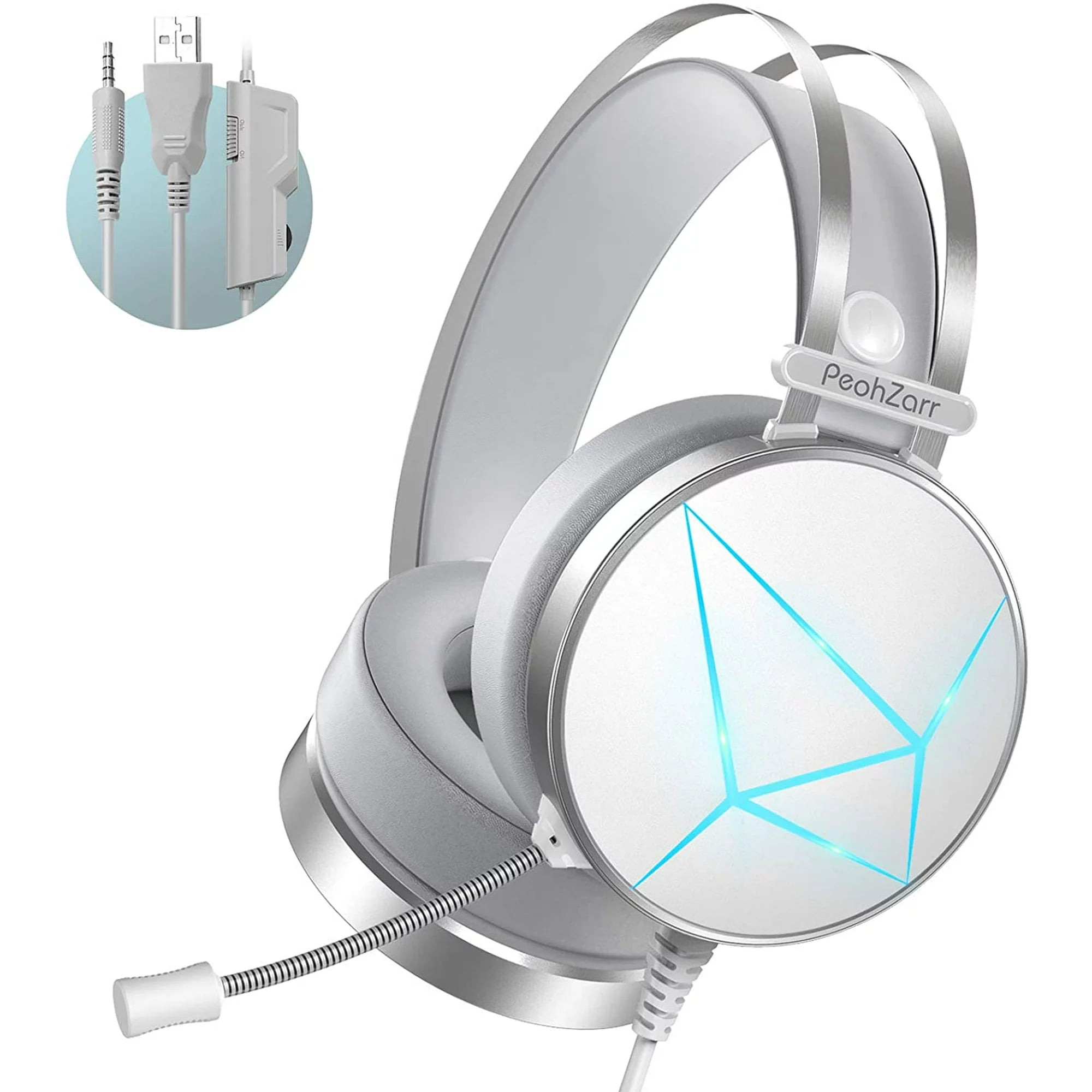 PeohZarr Wired Gaming Headset Noise Cancelling Microphone 3.5mm Audio Jack 7.1 Surround Sound Memory Foam Earpads Compatible with PC