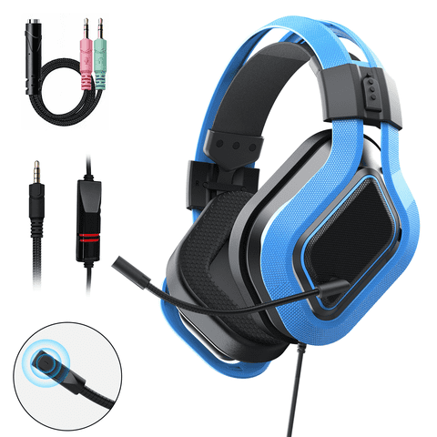 Gaming Headset for PC, PS4, PS5, Xbox Headset with 7.1 Surround Sound Gaming Headphones with Noise Canceling Mic, 40mm Drivers Over Ear Headphones for Nintendo, Xbox Series X/S, Laptop, Mobile Blue
