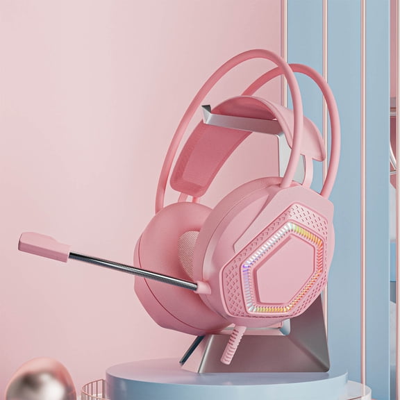 Wired Gaming Headset, Surround Sound Over-Ear Headphones with LED RGB Light, Noise Canceling Mic, 50MM Dynamic Drivers, Suitable for PS5, PS4, PC, Mac, Switch, Xbox Series(Pink)