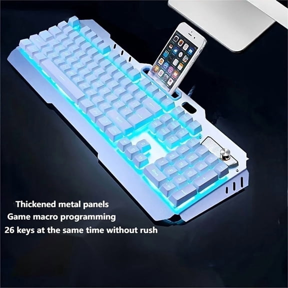 Wired Gaming Keyboard, 104 Keys Full Size, LED Backlight, Ergonomic Quiet Design, USB Power, Adjustable Volume Knob, for Desktop And Laptop Computers, Office Accessories