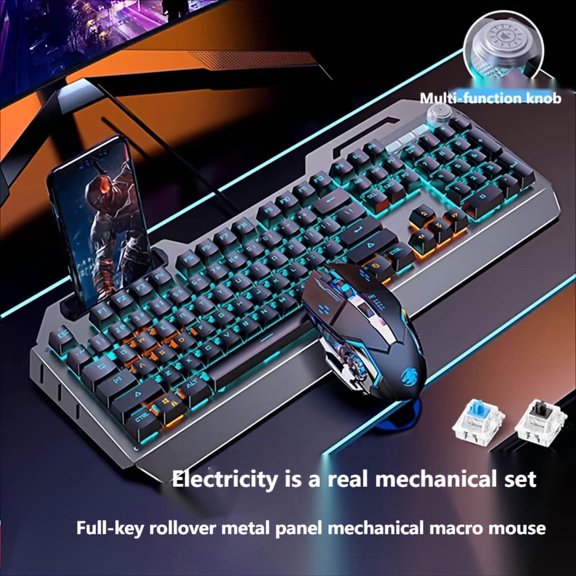 Wired Gaming Keyboard, 104 Keys Full Size, LED Backlight, Ergonomic Quiet Design, USB Power, Adjustable Volume Knob, for Desktop And Laptop Computers, Office Accessories