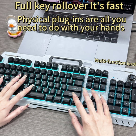 Wired Gaming Keyboard, 104 Keys Full Size, LED Backlight, Ergonomic Quiet Design, USB Power, Adjustable Volume Knob, for Desktop And Laptop Computers, Office Accessories