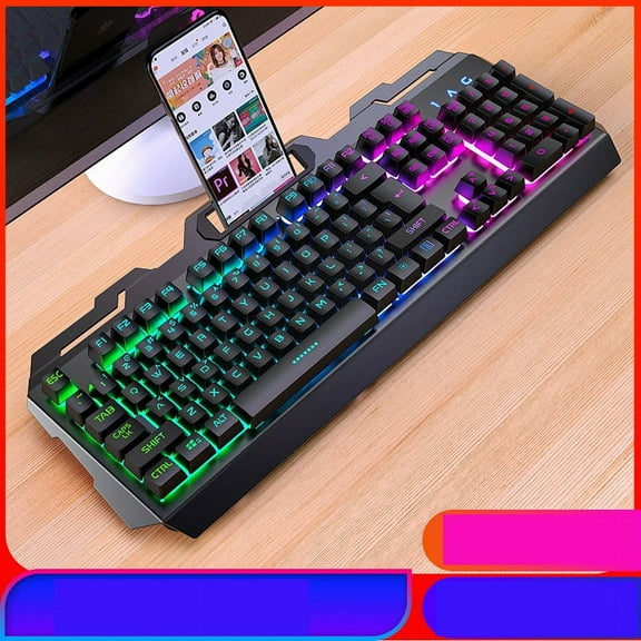 Wired Gaming Keyboard LED Rainbow Backlit Gaming Keyboard RGB Gaming Ergonomic Wrist 104 Keys for Windows & Mac PC Gamers