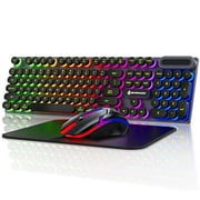 Wired Gaming Keyboard & Mouse Combo, RGB Backlit Keyboard and Mouse and Mouse pad, Full-Size, Ergonomic Tilt Angle, PC Gaming Keyboard w/Multimedia & Shortcut Keys for Working or Primer Gaming, Black