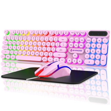 Wired Gaming Keyboard & Mouse Combo, RGB Backlit Keyboard and Mouse and Mouse pad, Full-Size, Ergonomic Tilt Angle, PC Gaming Keyboard w/Multimedia & Shortcut Keys for Working or Primer Gaming, Pink