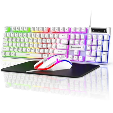 Wired Gaming Keyboard & Mouse Combo, RGB Backlit Mechanical Gaming Keyboard Mouse W/ Multimedia Keys, Anti-ghosting Keys, Spill-Resistant Keycaps for Windows PC Gamers Desktop Computer Laptop, White