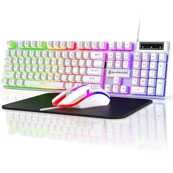 Wired Gaming Keyboard & Mouse Combo, RGB Backlit Mechanical Gaming Keyboard Mouse W/ Multimedia Keys, Anti-ghosting Keys, Spill-Resistant Keycaps for Windows PC Gamers Desktop Computer Laptop, White