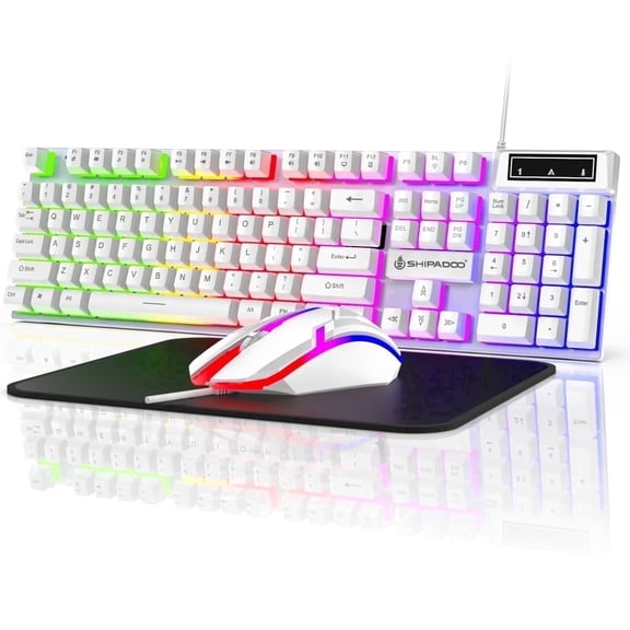 Wired Gaming Keyboard & Mouse Combo, RGB Backlit Mechanical Gaming Keyboard Mouse W/ Multimedia Keys, Anti-ghosting Keys, Spill-Resistant Keycaps for Windows PC Gamers Desktop Computer Laptop, White