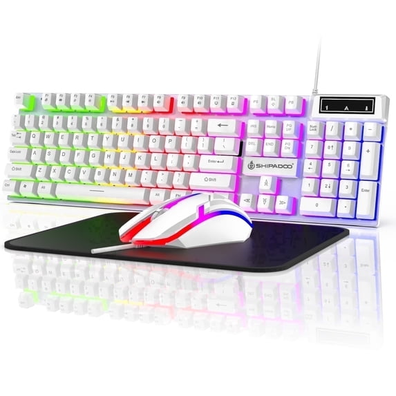 Wired Gaming Keyboard & Mouse Combo, RGB Backlit Mechanical Gaming Keyboard Mouse W/ Multimedia Keys, Anti-ghosting Keys, Spill-Resistant Keycaps for Windows PC Gamers Desktop Computer Laptop, White