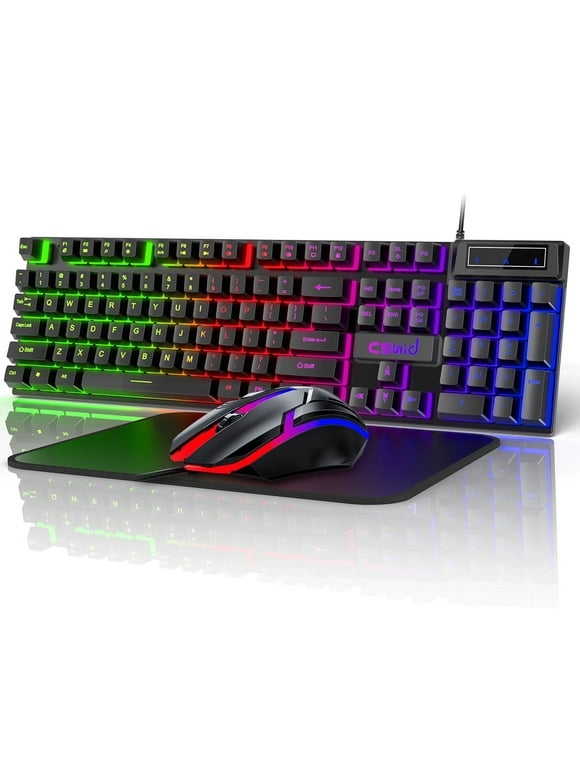 Wired Gaming Keyboard & Mouse Combo, RGB Backlit Mechanical Feel Gaming Keyboard Mouse W/ Multimedia Keys, Anti-ghosting Keys, Spill-Resistant Keycaps for Windows PC Gamers Desktop Computer Laptop
