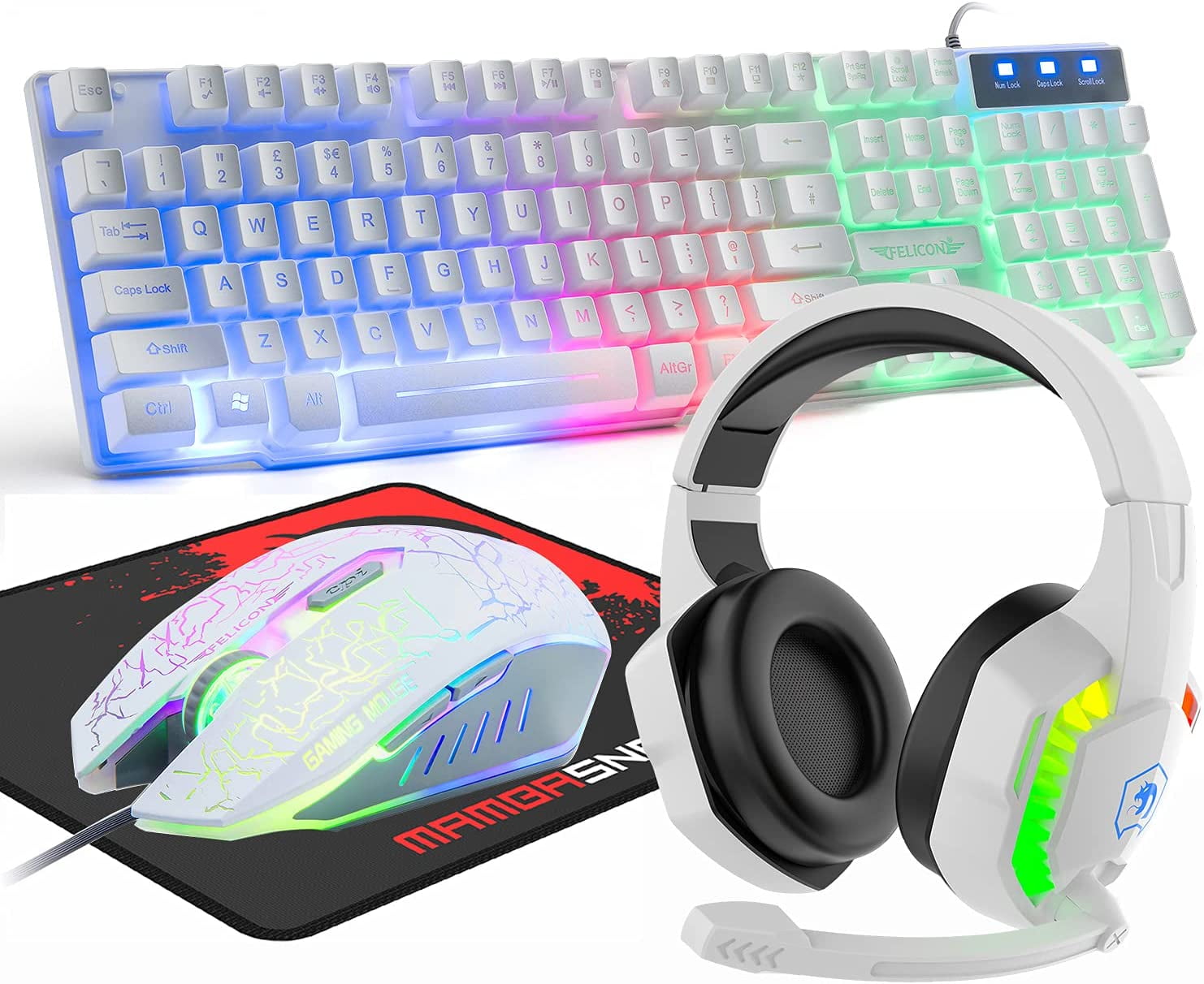 Wired Gaming Keyboard and Mouse Headset Combo,Rainbow LED Backlit