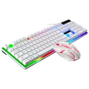 Wired Gaming Keyboard Mouse Set Colorful Backlight Computer Game Keyboard Mouse Gaming Accessories (White)