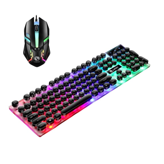 Wired Gaming Keyboard and Mouse Combo, RGB Backlit Mechanical Feel with 104 Keys, Ergonomic with Suspended Keycap Design for PC Gamer