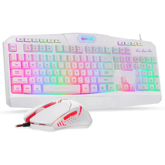 Wired Gaming Keyboard and mouse combo,RGB Backlit Mechanical Gaming Keyboard Mouse with Multimedia Keys ,Wrist Rest and Red Backlit Mouse Combo 3200 DPI for Windows ,Desktop,Laptop,White