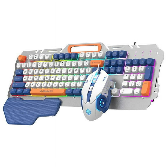 Wired Gaming Keyboard with RGB Light, Metal Panel Fashion Color Blocking Ball Cap Computer Laptop Keyboard and Mouse Set
