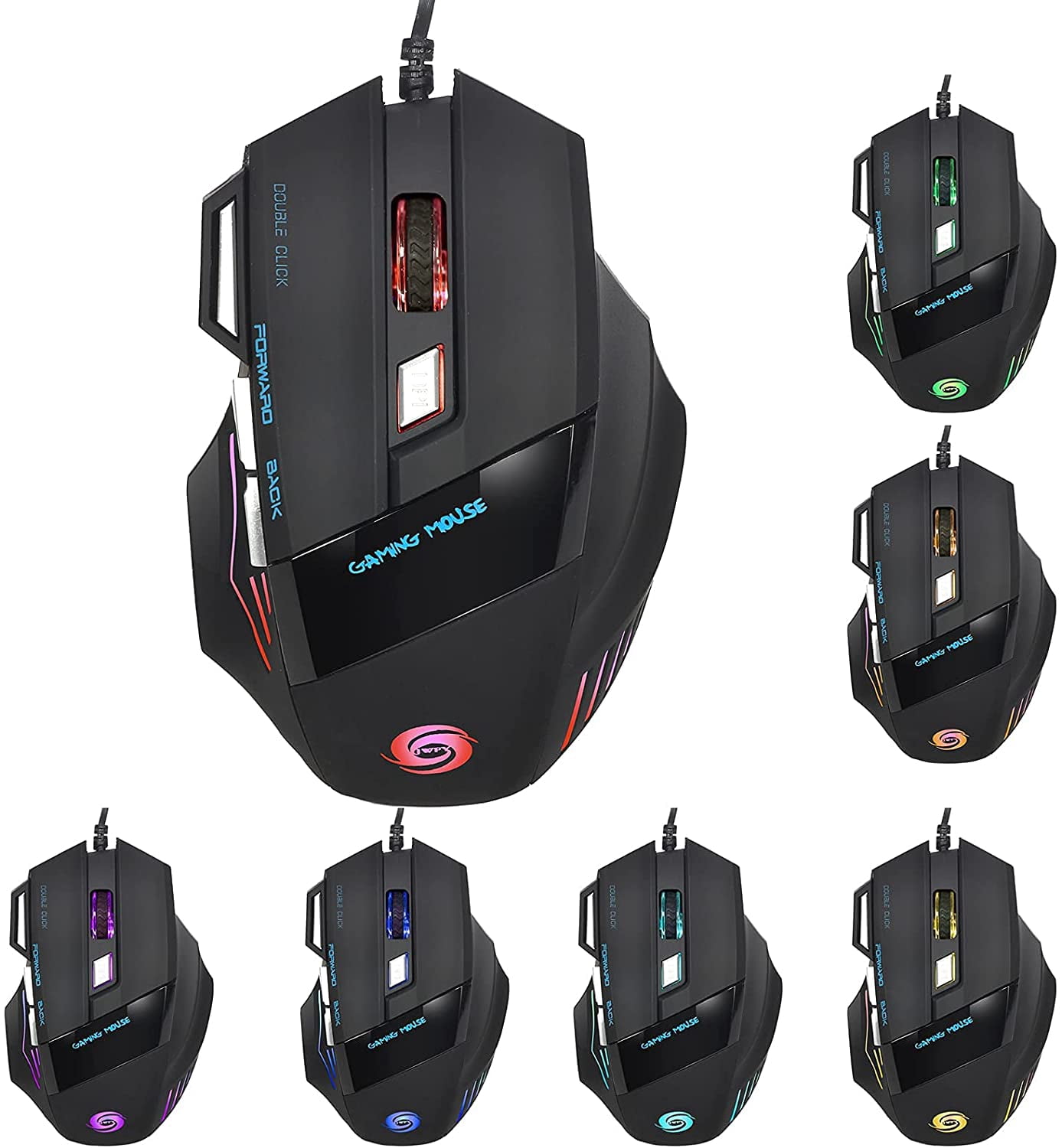 Wired Gaming Mouse 5500DPI 7-key Desktop Computer Notebook Gaming Mouse Color Changing Light Effect USB Interface Mouse