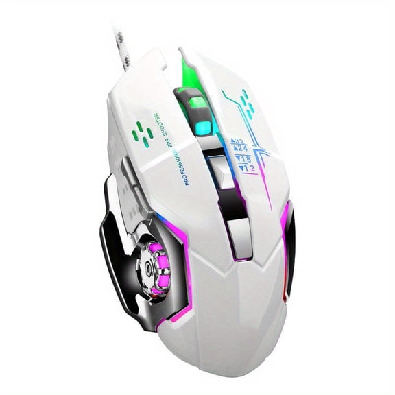 Wired Gaming Mouse, 6D RGB Backlit Ergonomic Computer Mouse, Optical Sensor, Comfort Grip for Gaming & Office, White