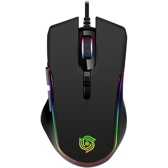 Wired Gaming Mouse - Computer Corded with 6 Programmable Buttons, Up to 7200 DPI Optical Sensor, RGB Lighting, for PC Laptop, Black (Cool Viper)