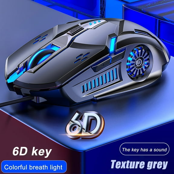 Wired Gaming Mouse,LED Breathing 3200DPI Clickable Mouse,Laser Engine High Speed Positioning,Double Side Keys Clickable,Compatible for Laptop PC Gaming