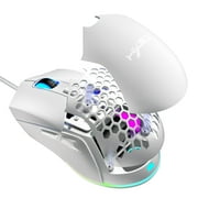 Wired Gaming Mouse with Swap Honeycomb Shell, Adjustable 7200 DPI, 6 Programmable Buttons, Lightweight Gaming Mice with 12 RGB Backlight for Windows PC Gaming and Office,White