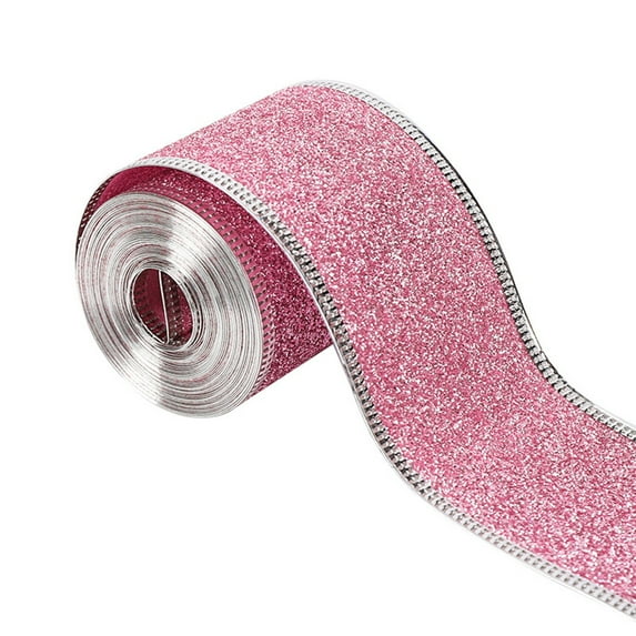 Wired Glitter Ribbon, Christmas Gift Ribbon, Wide Wired Ribbon for Christmas Tree Decorations, Holiday Wreath Bow Making Ribbon, Shimmer Metallic Ribbon for Home Decor and Gift Wrapping