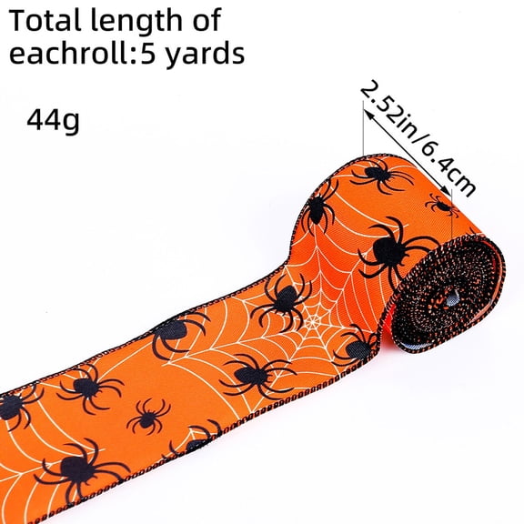 Wired Halloween Ribbon Roll Bat Moon Spider Web Print Fabric Ribbon for Wreath Bow Gift Wrapping Diy Halloween Decor, 2.5 Inch D