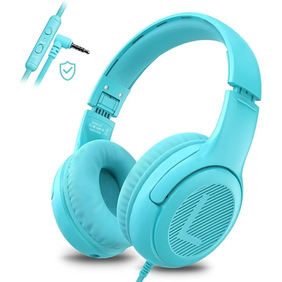 Wired Headphones for Kids Toddlers - [ Safe Volume 85/94dB Volume Control ] awatrue 3.5mm On-Ear FunShare Earphones for Chromebook Laptops Tablets Gaming Devices, Aqua Green
