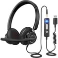 thumbnail image 1 of Wired Headphones with Microphone for PC, On-Ear Computer Laptop USB Headset with Noise Cancelling Microphone in-line Control for Home Office Online Class Skype Zoom, (3.5mm + USB), 1 of 4