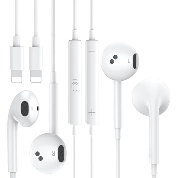 Wired Headphones for iPhone 2 Pack,Plug&Play Built-in Microphone & Remote Control Headsets Compatible with iPhone 14/13/12/11/XR/XS/X/8/SE/Pro/Pro Max Support All iOS System