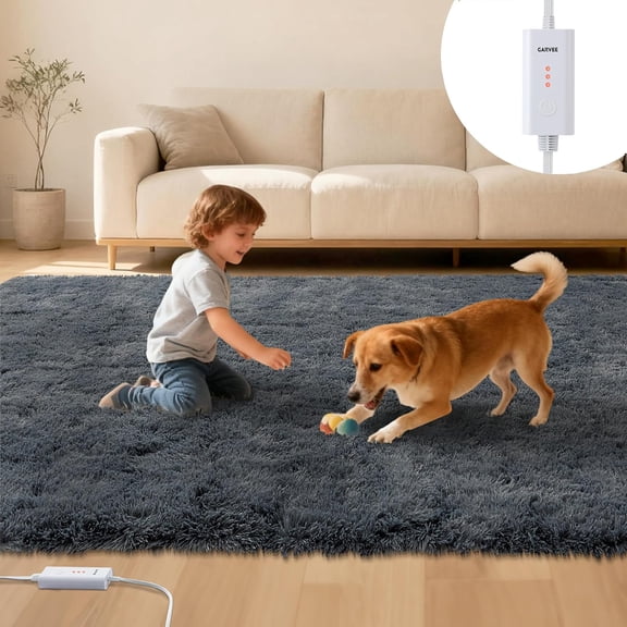 Wired Heated Floor Mat , Electric Heated Rug Gaming Rug with 3 Heat Levels & Auto Off, Soft Plush Heating Carpet Foot Warmer for Living Room Bedroom Office Playroom Game Room