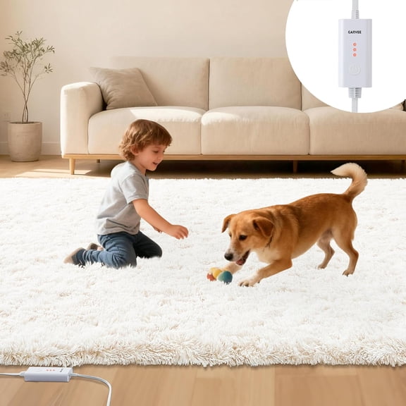 Wired Heated Floor Mat , Electric Heated Rug Gaming Rug with 3 Heat Levels & Auto Off, Soft Plush Heating Carpet Foot Warmer for Living Room Bedroom Office Playroom Game Room
