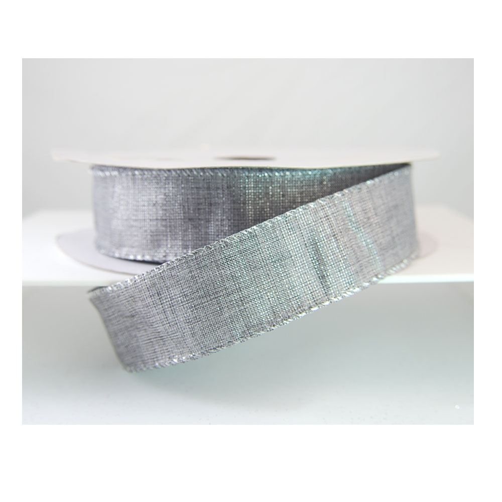 Horton Wired Edge Silver Grey Holiday Ribbon 1 1/2