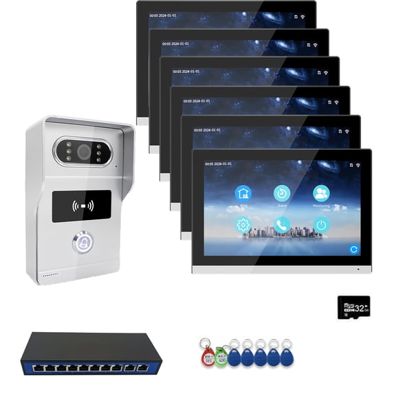 Wired IP Video Apartment Intercom System,1080P Camera and 7 inch Touch Monitor,Video Door Phone Kit Two-Way
