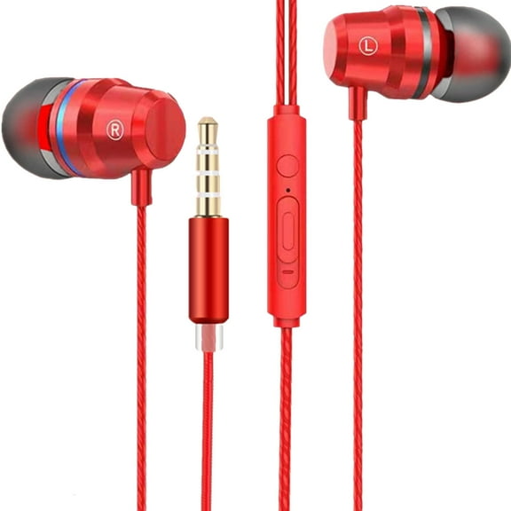 Wired In-Ear Earphones,Earphones with Microphone,Enhanced Bass - Tangle-Resistant Stereo Sound & In-Line Controls for iOS/Android