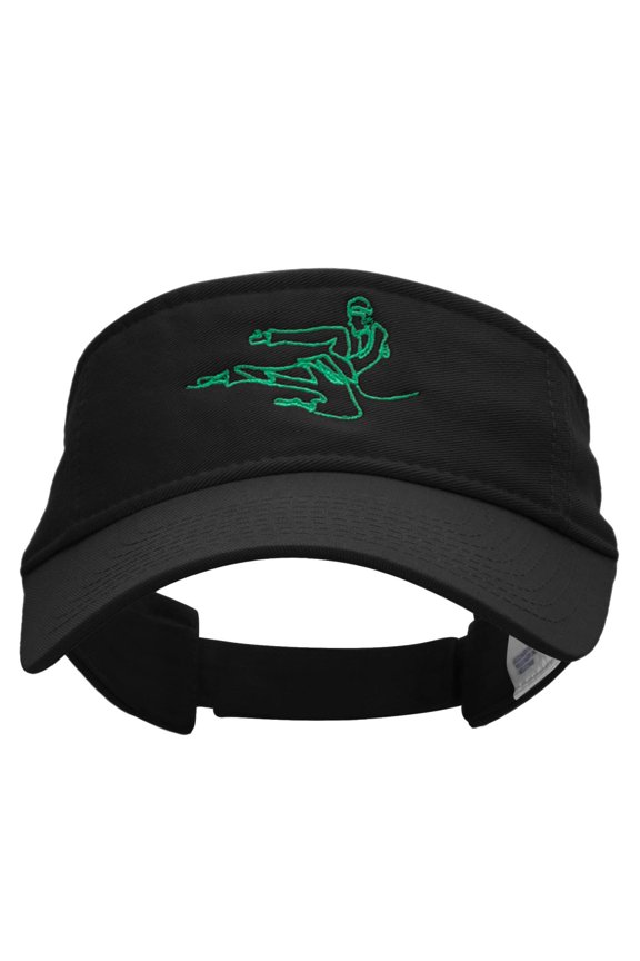 Wired Karate Kick Embroidered Pro Style Cotton Twill Washed Visor - Black OSFM