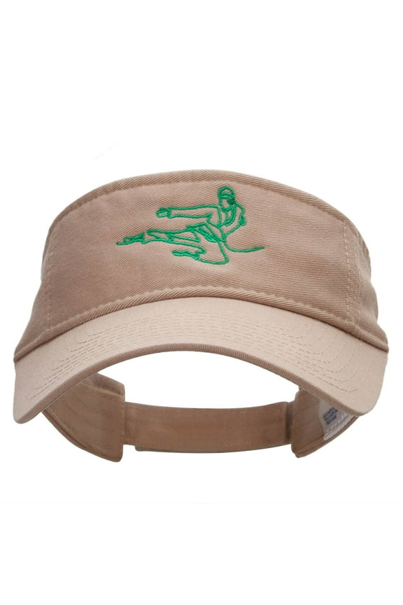 Wired Karate Kick Embroidered Pro Style Cotton Twill Washed Visor - Khaki OSFM