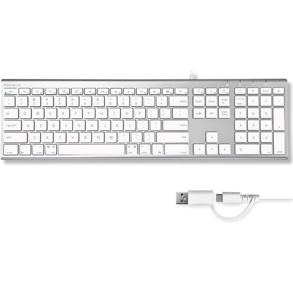 Wired Keyboard for Mac (Upgraded Dual USB A + C Plug) - USB C Keyboard - Ultra Slim, 20 Shortcuts, 110 Scissor Keys - Compatible with Apple MacBook Pro/Air, Mac mini, iMac, iPad - Silver