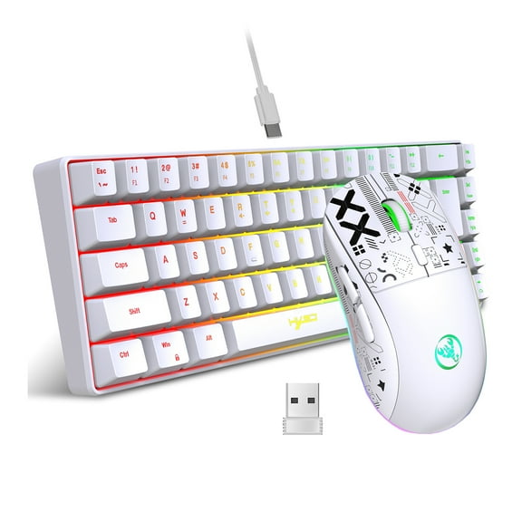 Wired Keyboard and Mouse Combo - RGB Streamer Mini Gaming Keyboard - Membrane Keyboard - 2.4G Wireless Mechanical RGB Gaming Mouse - 3600DPI - 11 RGB Lighting Modes - Game/Office - Walmart Compliant
