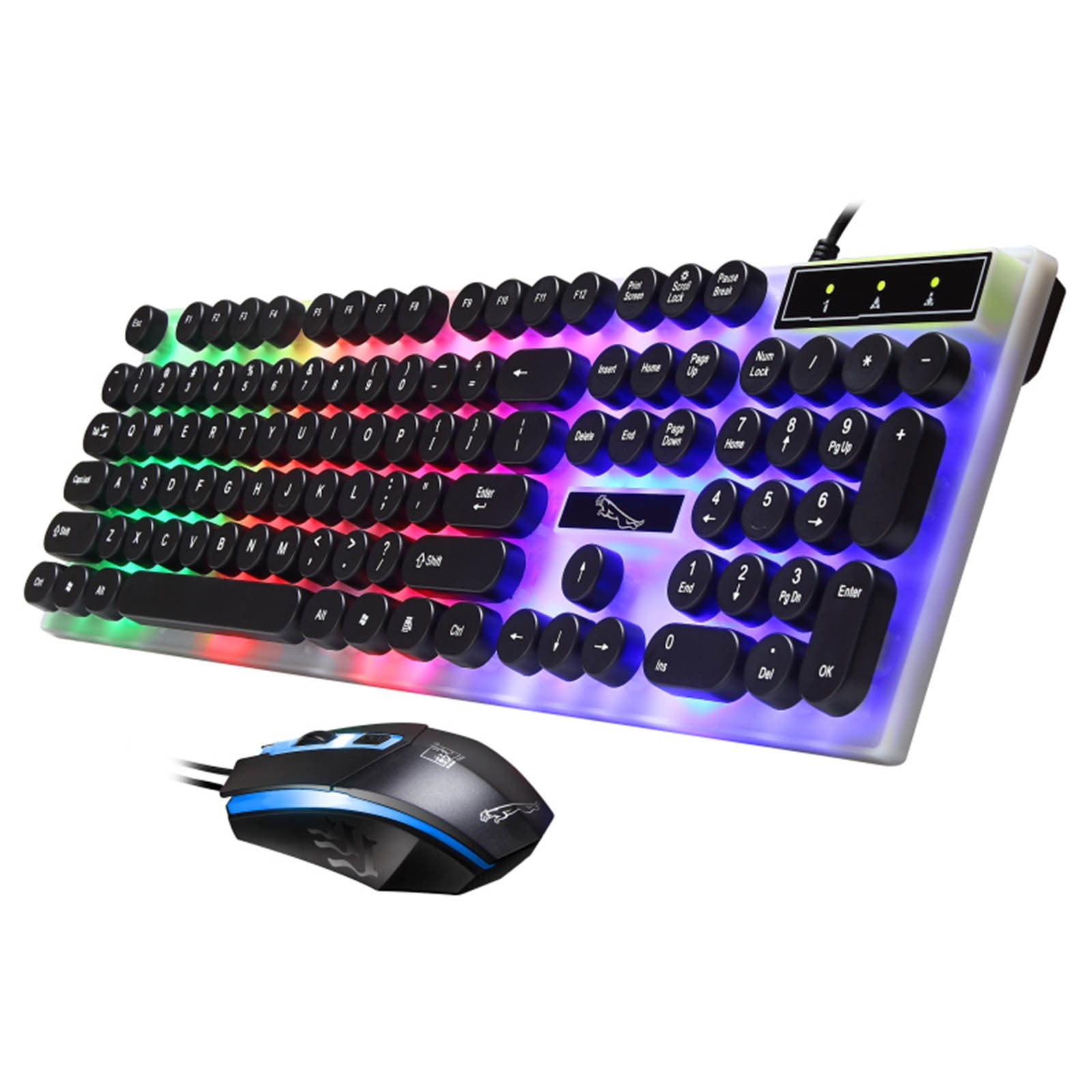 Wired Keyboard and Mouse Combo, Cute Keyboard Retro Round Keycap, Thin Quiet 2.4GHz Retro Keyboard for Laptop