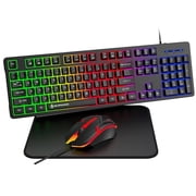 Keyboard and Mouse Combo, 104 Keys Wired gaming keyboard and mouse with Mouse Pad, Value RGB Backlit Keyboard Combo Set, Multimedia PC Gaming Keyboard, Office Keyboard for Gaming and Work, Black