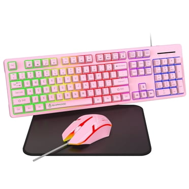 Wired Gaming Keyboard & Mouse Combo, RGB Backlit Mechanical Gaming Keyboard Mouse W/ Multimedia Keys, Anti-ghosting Keys, Spill-Resistant for Windows PC Gamers /Desktop Computer /Laptop,Pink