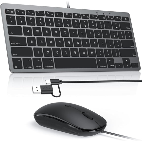 Wired Keyboard and Mouse Compatible with Mac, Keyboard with Dual Interface Mouse with USB A Interface